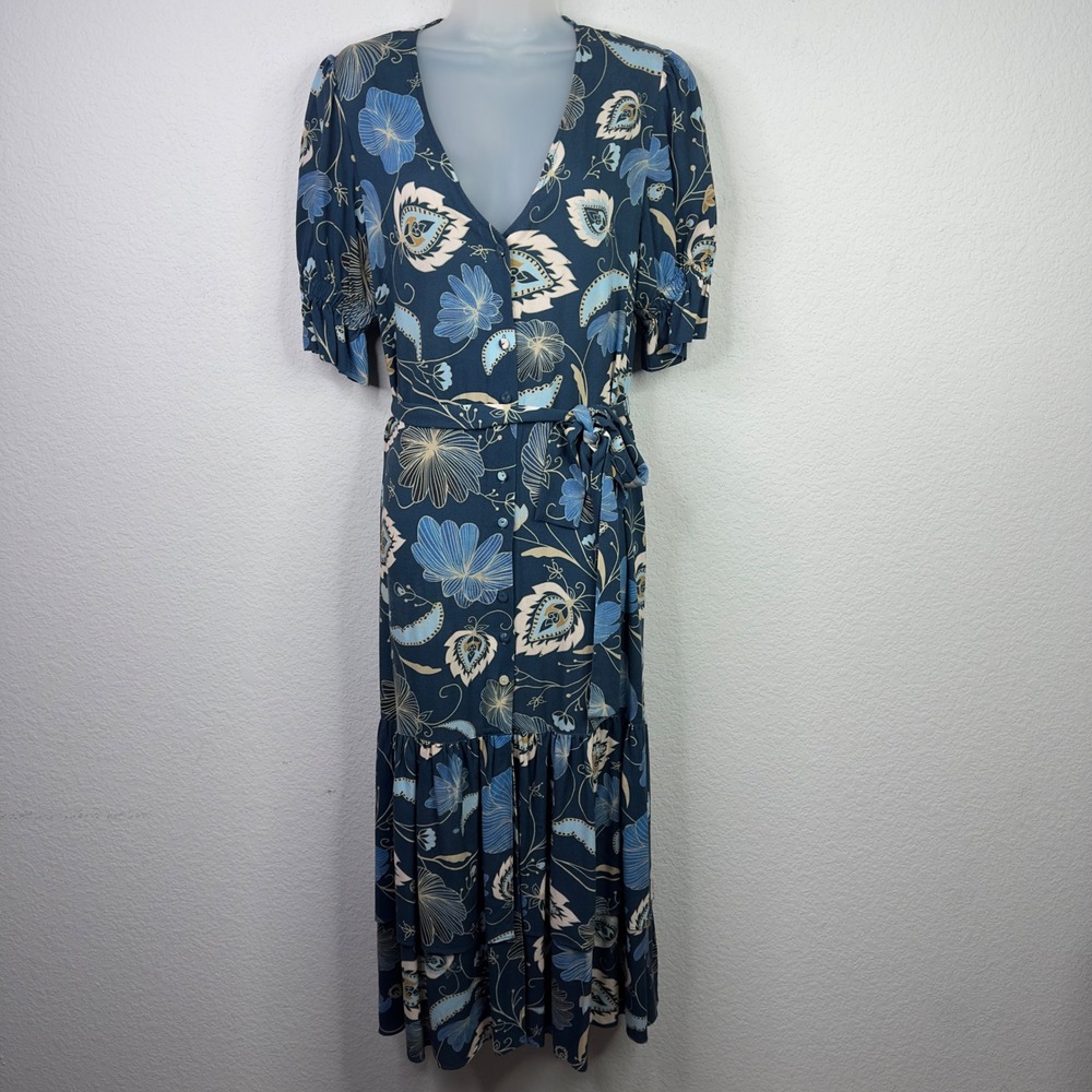 Tuckernuck Willa Dress Womens S Floral Button Front Tiered Boho Coastal‎ Cottage